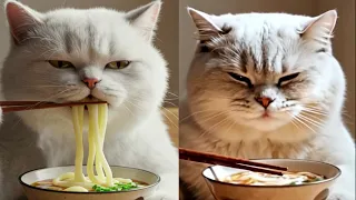 【生成AI猫動画】うどんを食べる猫　AIのNG集あり！