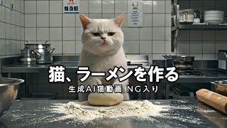 【生成AI猫動画】猫、ラーメンを作る　NG入り